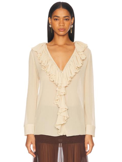 SAINT LAURENT Long Sleeve Ruffle Blouse
