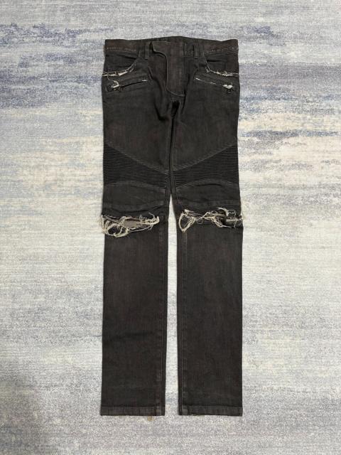 Balmain Balmain AW15 Destroyed Motorcycle Distressed Black Zip Jeans