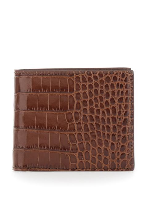 TOM FORD Tom Ford Men Brown Crocodile-Embossed Leather Bi-Fold Wallet For Men