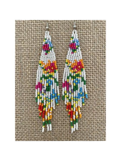 Other Designers Handmade Miyuki Seed Bead Fringe Dangling Earrings Desert In Bloom White NWT