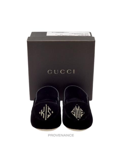 Gucci "KISS ME" Baby Loafers - Black Velvet/Suede