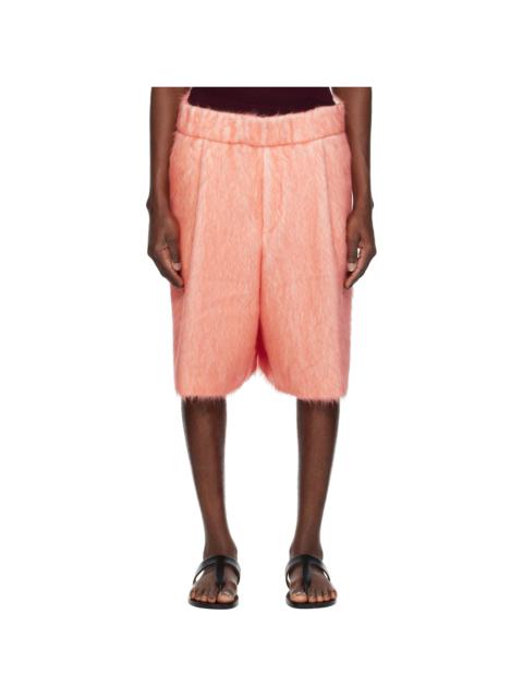 Dries Van Noten Pink Pleated Shag-Knit Shorts