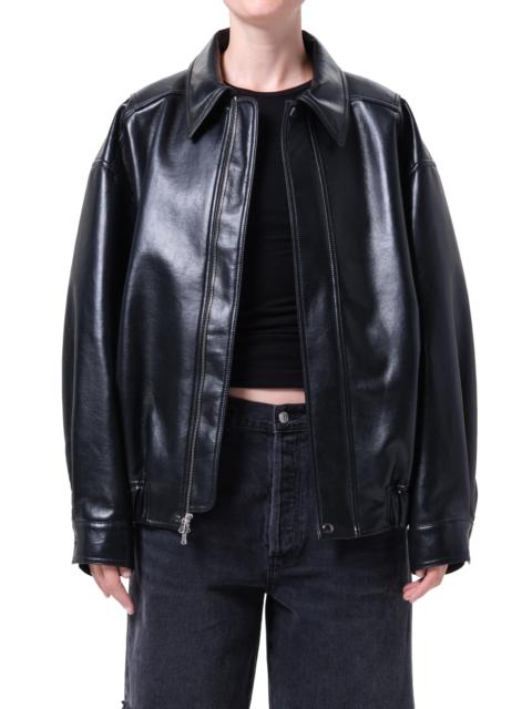 AGOLDE AGOLDE Aston Recycled Leather Bomber Jacket in Detox Black at Nordstrom