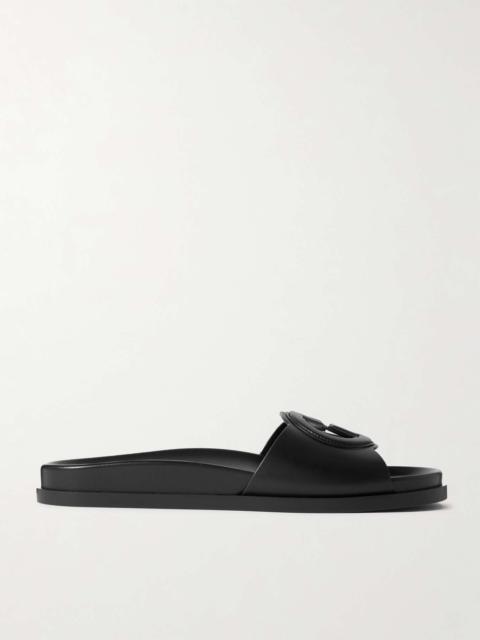 Cutout leather slides Black