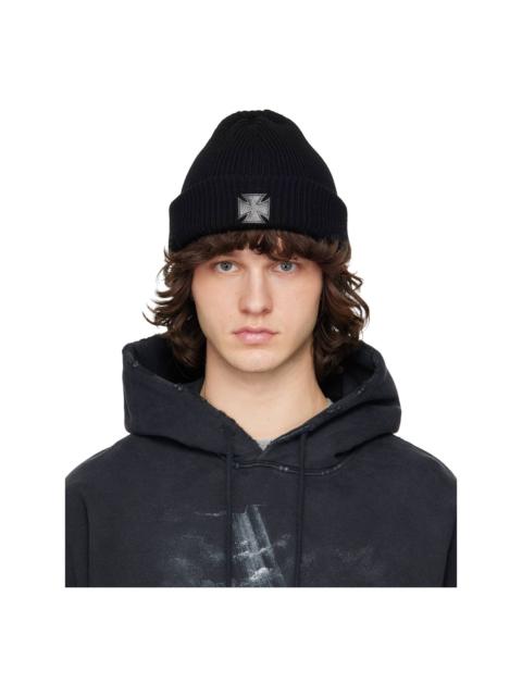 VETEMENTS Black Leather Biker Cross Label Beanie