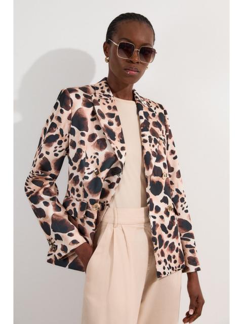 KAREN MILLEN Structured Viscose Satin Animal Print Double Breasted Blazer