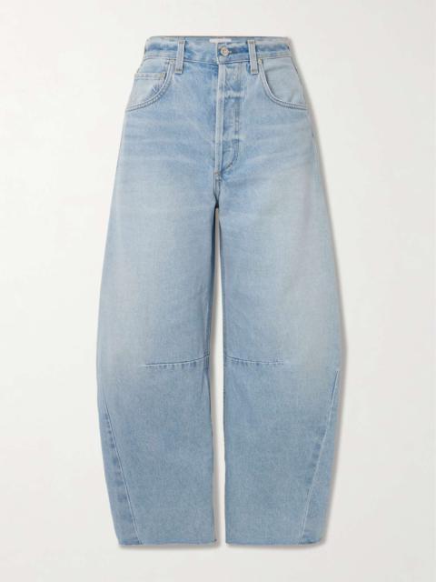 Horseshoe frayed high-rise wide-leg jeans Light denim