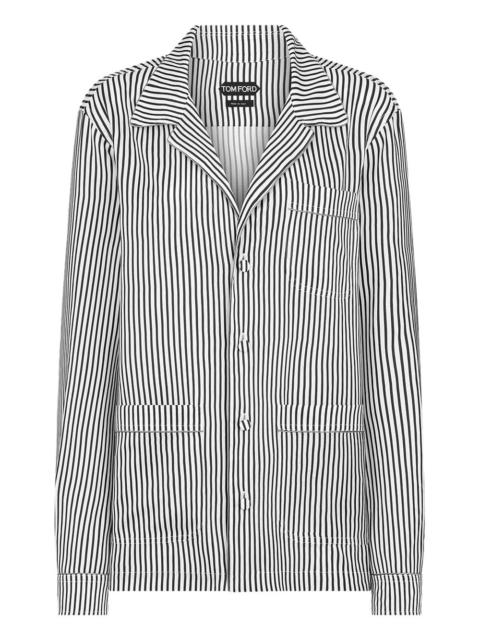 TOM FORD Tom Ford Women Striped Silk Pj Shirt With Piping And Tonal Tf Embroidered Logo