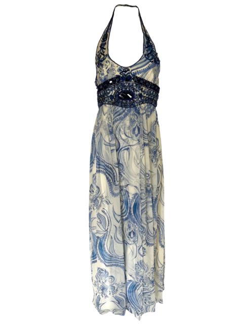 PUCCI Greek Bleach Lazurite Silk Halter Gown Dress