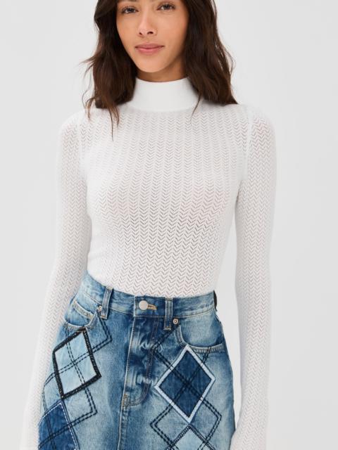 Alice + Olivia Lanie Pointelle Mock Neck Top