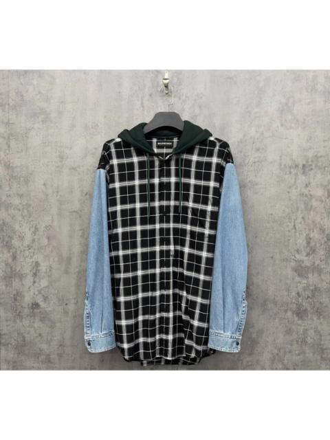 BALENCIAGA Balenciaga plaid patchwork denim shirt jacket