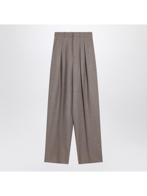 SAINT LAURENT Saint Laurent Wide Taupe Beige Wool Trousers Women