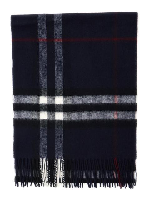 Burberry Burberry Women Blue Scarf With Fringed Edges And All-Over Check Motif In Cashmere For Women