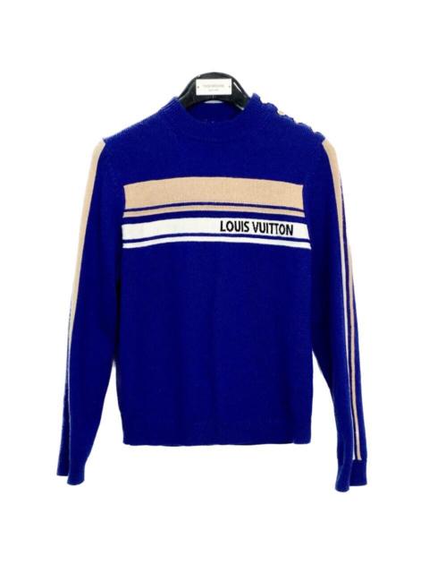 Louis Vuitton Louis Vuitton 2022 Blue Logo Striped Cashmere Crew Neck Long Sleeve Knit Sweater