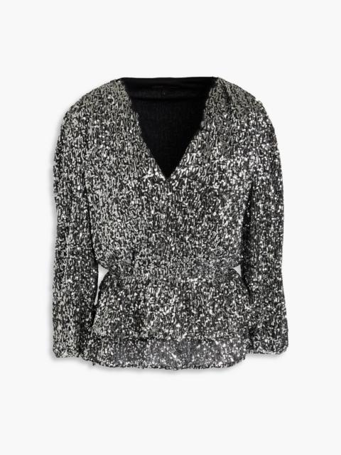 maje Sequined tulle peplum top
