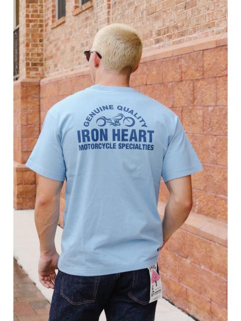 Iron Heart 7.5OZ PRINTED LOOPWHEEL CREW NECK T-SHIRT - SAX BLUE IHT-2504-SAX