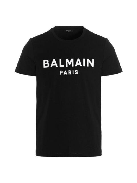 Balmain Balmain Flock Logo Print Cotton T Shirt