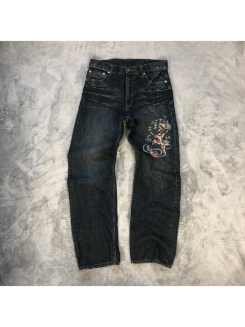 Other Designers Japanese Brand - JAPANESED TRADITIONAL KOI FISH PRINTED DENIM PANT #6391-221