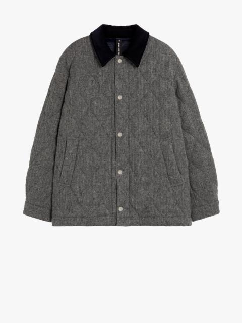 TEEMING GREY HERRINGBONE WOOL QUILTED COACH JACKET