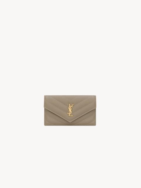 SAINT LAURENT CASSANDRE FRAGMENTS FLAP CARD CASE IN GRAIN DE POUDRE LEATHER