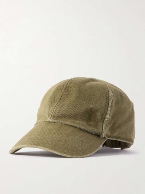 Distressed denim cap