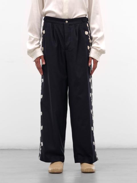 BODE Navy Snowdrop Appliqué Wool Trousers