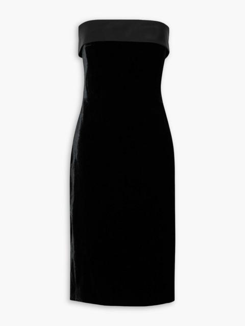 Other Designers Cantrelle strapless silk-twill trimmed stretch-velvet midi dress