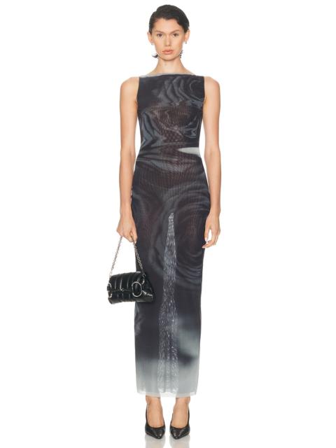 Jean Paul Gaultier Boat Neck Blurry Roses Printed Sleeveless Dress