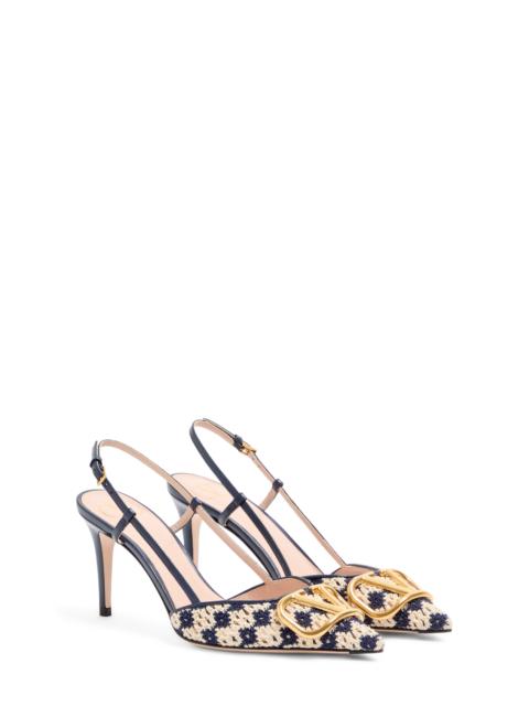 Valentino Valentino Garavani VLOGO Crochet Slingback Pump in Navy at Nordstrom
