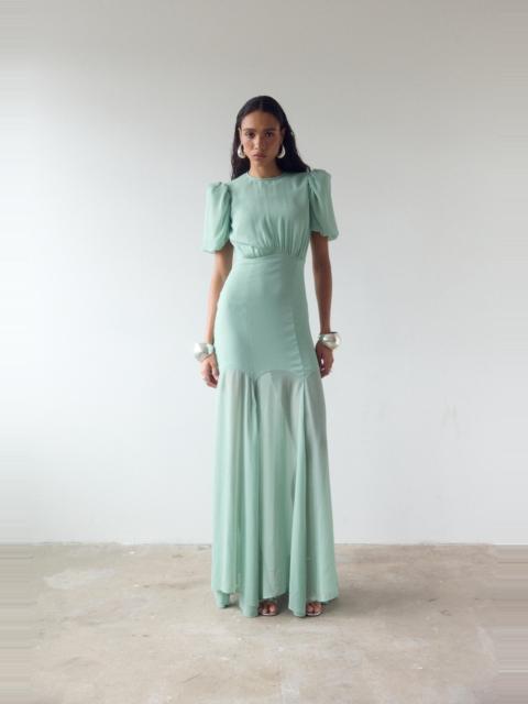 De La Vali AGUA MAXI DRESS IN SEA GREEN CRINKLE CHIFFON