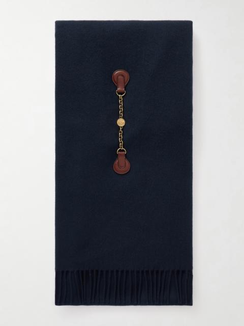 Chloé Embellished Leather-trimmed Fringed Wool Scarf