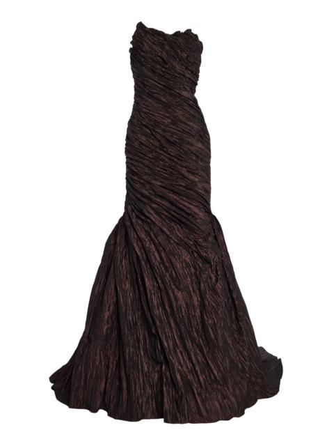 MARMAR HALIM Strapless Crushed-Taffeta Gown brown