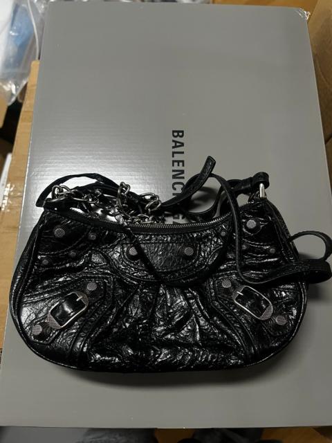 BALENCIAGA Balenciaga Black Motorcycle Bag Mini with Silver Chain Decoration
