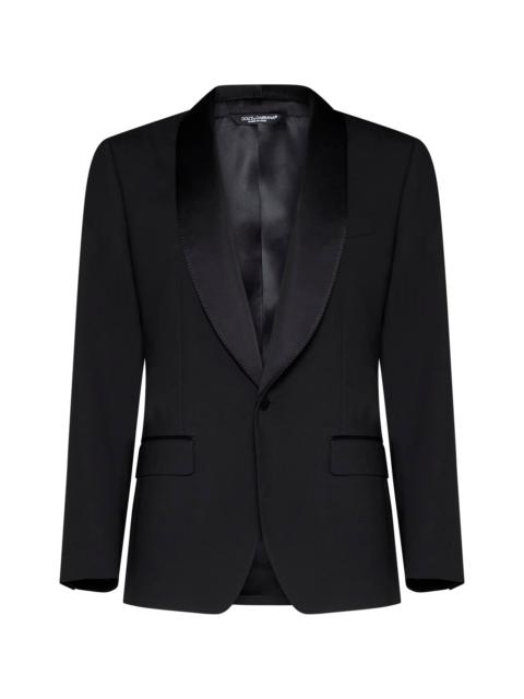 Dolce & Gabbana Dolce & Gabbana Men Black Stretch Wool Sicilia Tuxedo Blazer