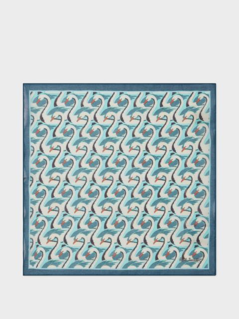 Paul Smith Blue Swan Print Cotton Pocket Square