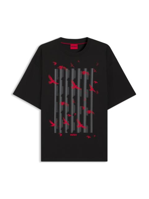 HUGO COTTON-JERSEY T-SHIRT WITH BIRD ARTWORK
