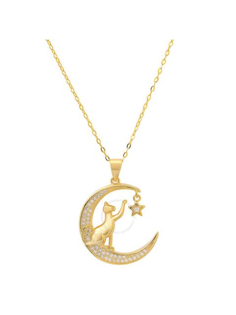 Other Designers Kylie Harper Yellow Gold Over Silver Dangling Moon/Star Cat CZ Pendant Necklace