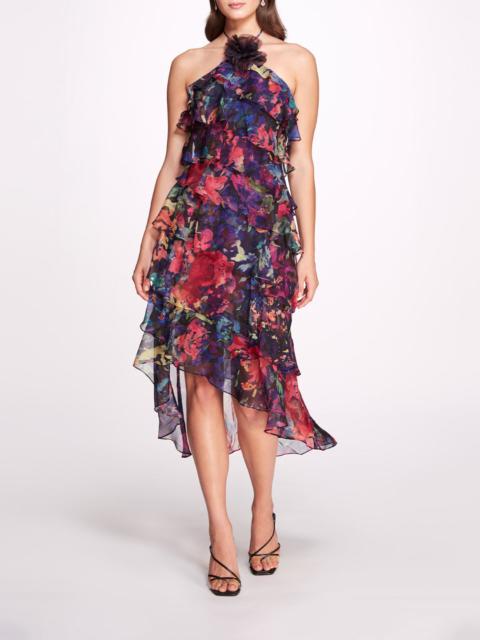 Marchesa AQUARELLE MIDI DRESS