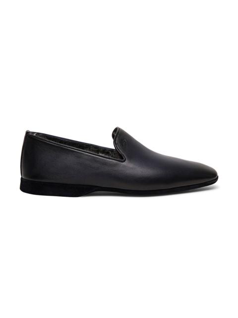 Santoni Men’s polished blue leather slipper