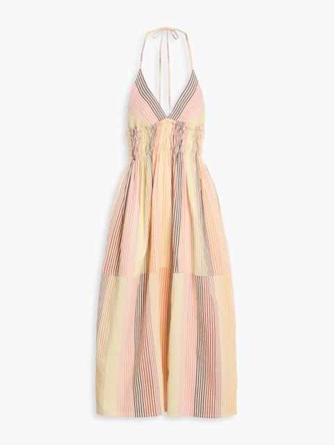 lemlem Gete striped cotton and linen-blend gauze halterneck midi dress