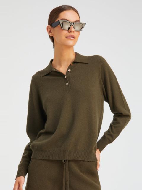 SPRWMN OLIVE CASHMERE POLO SWEATER