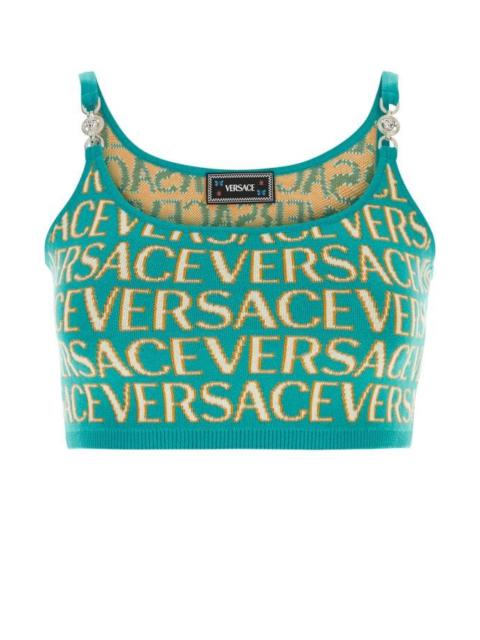VERSACE Embroidered Cotton Blend Crop-Top
