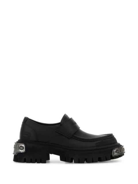 Balenciaga Men Black Leather Tractor Loafers