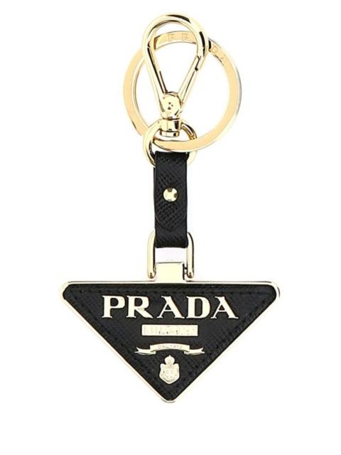 Prada Woman Two-Tone Metal And Leather Key Ring