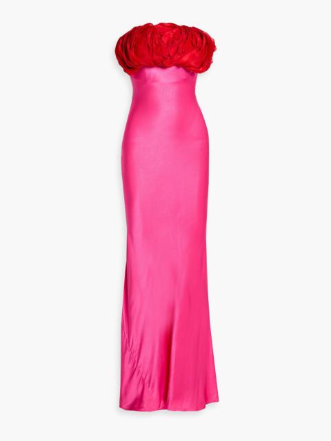 RACHEL GILBERT Fiorelle strapless floral-appliquéd satin gown