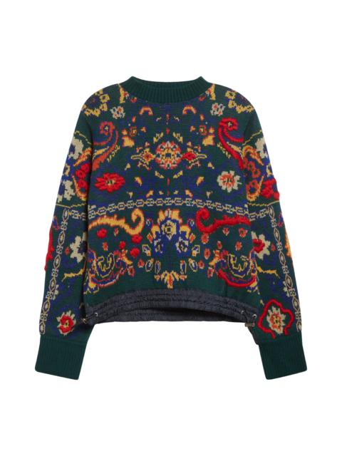 sacai Sacai Floral Jacquard Wool Sweater in Green at Nordstrom