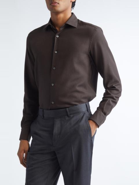 ZEGNA ZEGNA Cashco Cotton & Cashmere Button-Up Shirt in Dark Brown at Nordstrom