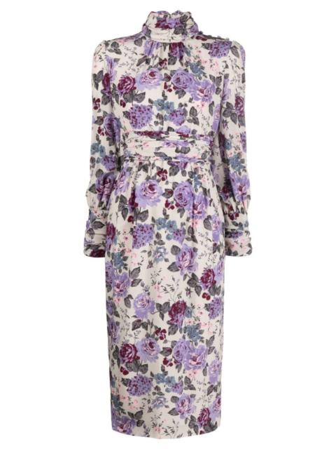 Alessandra Rich Floral Silk Midi Dress