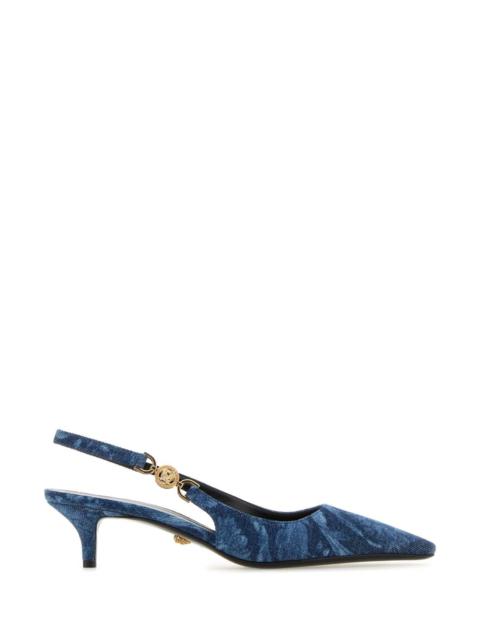 Versace Women Embroidered Denim Pumps