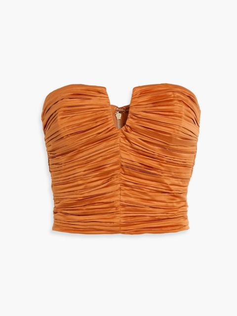 Cult Gaia Maria strapless plissé-satin top